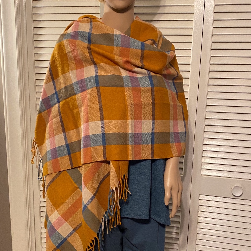 Lightweight Scarf Shawl Wrap Teal and Marigold